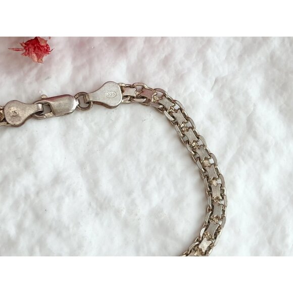 Sterling Silver flat chainlink Lobster Claw 925 Vintage Minimalist Bracelet - 7" - Picture 4 of 14
